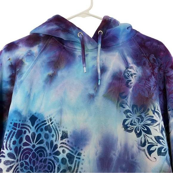 Handmade Tie Dye Sweatshirt Hoodie Womens Size XL Pullover Hand Painted Purple - Picture 3 of 12